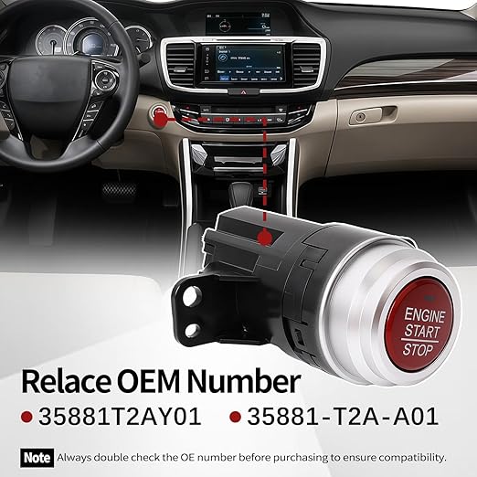 35881T2AY01 Starter Switch Fit for Honda Accord 2014-2017 Engine Ignition Starter Button Keyless Ignition Start Switch Replaces 35881-T2A-A01