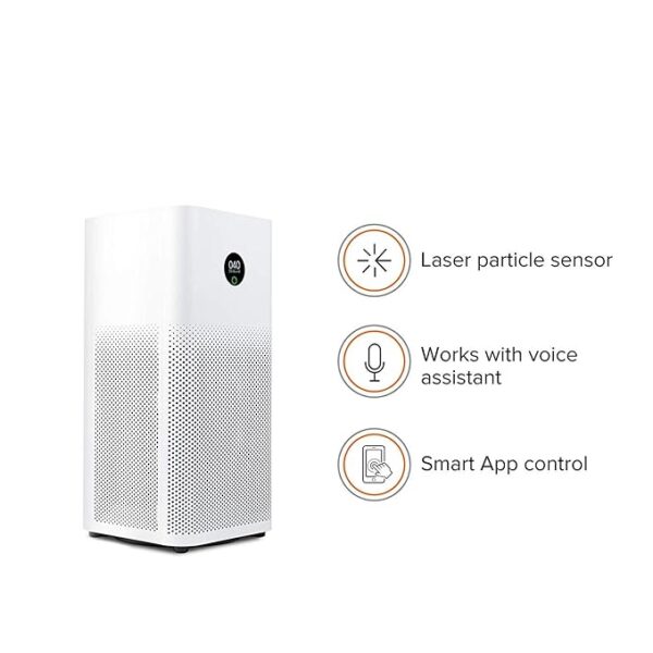 Mi Air Purifier 3 with True HEPA Filter, removes air pollutants, smoke, odor, bacteria & viruses with 99.97% efficiency, coverage area up to 484 sq. ft, Wi-Fi & Voice control - Alexa/GA (white)